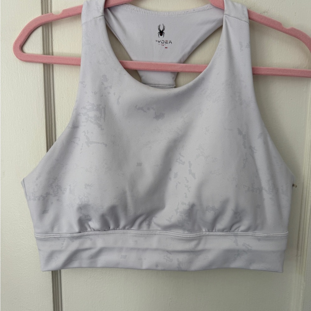Spyder White & Gray Marble Print High Neck Sports Bra Size XL